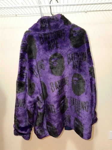 A Bathing Ape BAPE Men's Full Zip Faux Fur Jacket Purple/Black Graphic 2XL image 4