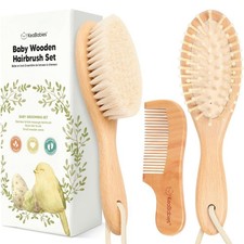 Baby Hair Brush Set Goat Bristle Wooden Comb Newborn Grooming Kit