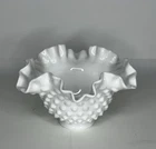 VINTAGE! Fenton White Milk Glass Hobnail Ruffled Edge Footed Vase Bowl 3”