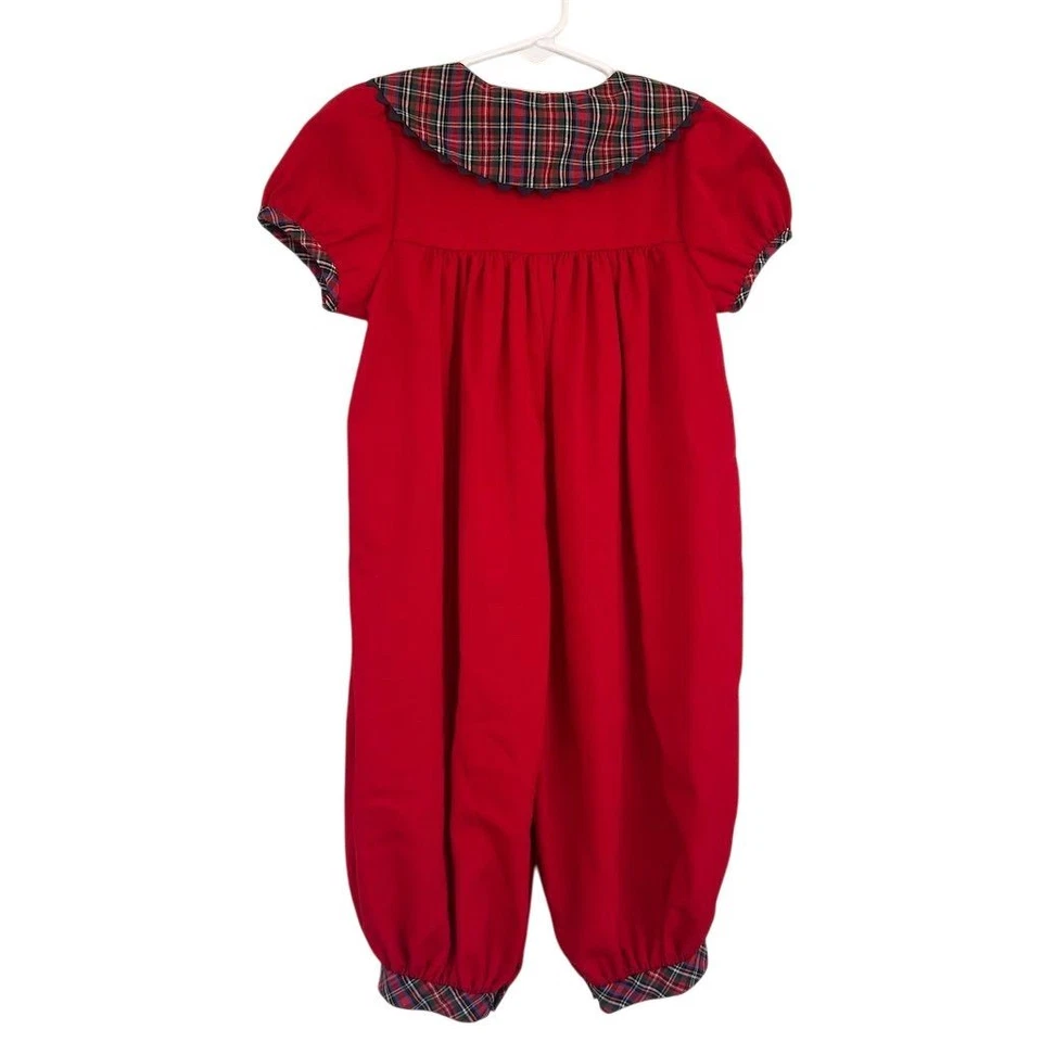 Vintage 80s Bonnie Baby Baby Girls Red Plaid Cat Applique Dress 18 Months - Image 2 of 4