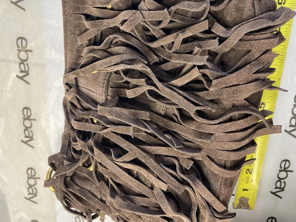 Adrienne Vittadini Brown Suede Fringe Crossbody Bag With Chain Strap - Image 2 of 4