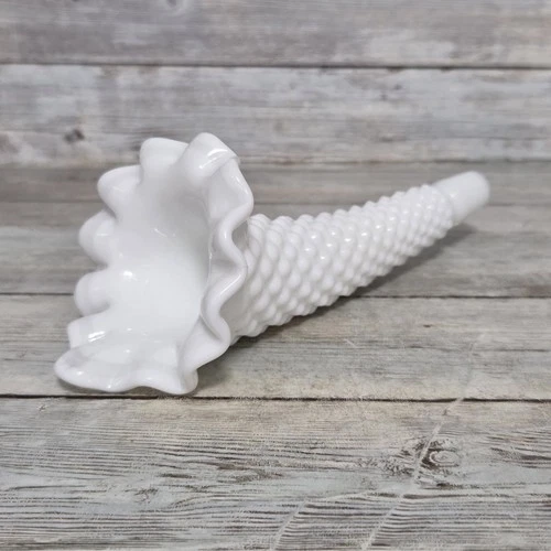 Vintage Fenton Milk Glass Hobnail Single Horn Epergne Replacement Trumpet Vase
