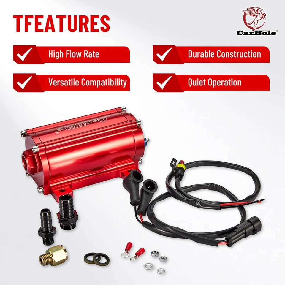 100 GPH Universal In-line Electric Fuel Pump 12V 170 PSI For Diesel Engine Red - Image 3 of 4