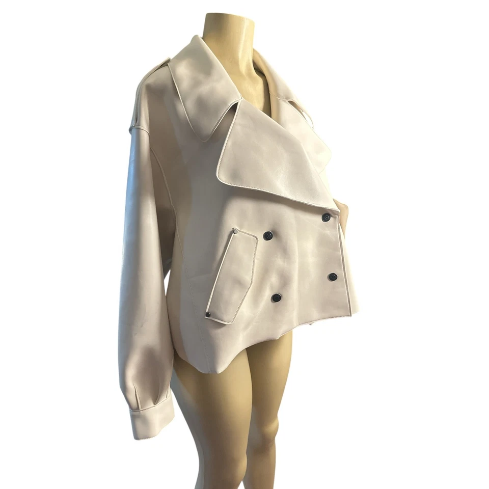 Women M We The Free People White Alexis Faux Vegan Leather Jacket Coat Relaxed