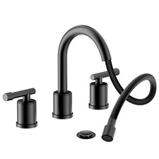 8 Inch 3 Hole Bathroom Faucet Matte Black Pull Down,Widespread with Pull-Out ...