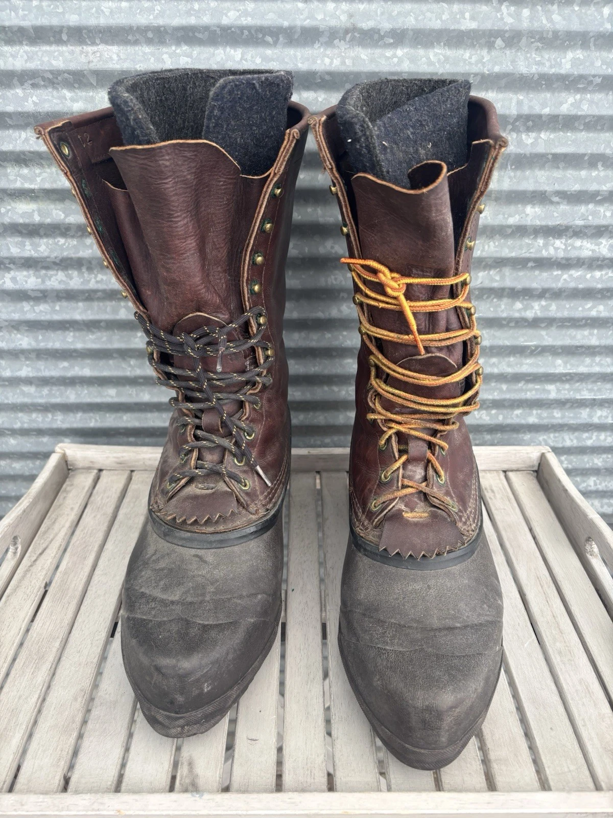 Schnee's Pac Boots Mens Size 12 Brown Leather Rubber Winter Snow Hunting