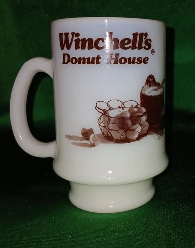 Vtg Rare Shaped Winchell's Donut House Milk Glass 10 Oz Coffee Mug!