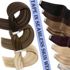 Ombre THICK Tape In Real Remy Human Hair Extensions Skin Weft Full Head 10-60PCS