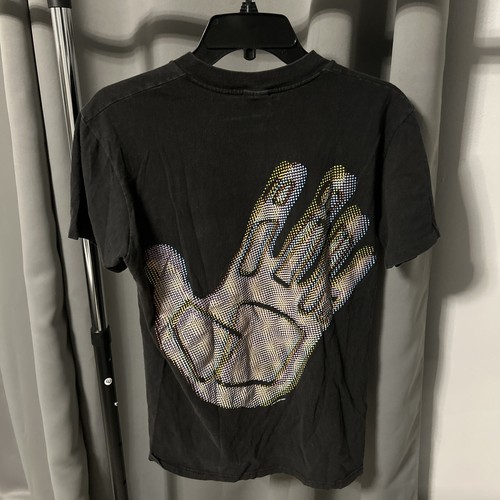 T-shirt vintage rara Y2K body guanto mano taglia media nera 1990 anni 90 grafica 3D - Foto 5 di 6