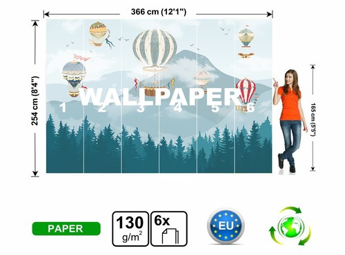 Mountains Forest Wall Mural Children's Photo Wallpaper Balloons Decor Nursery - Imagen 6 de 6