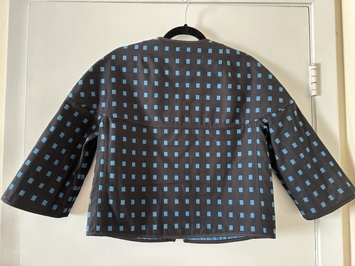 AKIRS Punto Womens sz 8 black/ blue print revisable zip jacket - Picture 8 of 11