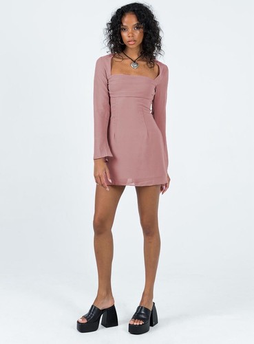 Princess Polly womens Dusty Pink mini dress Size 12 Long Sleeve Lined Zip - Picture 2 of 14