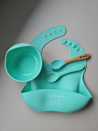 Personalised baby weaning gift silicone suction bowl spoon bib waterproof - Picture 2 of 22