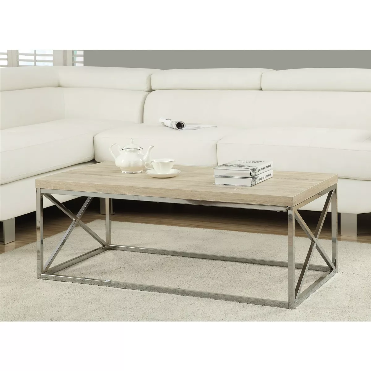 Natural wood rectangular coffee table deals