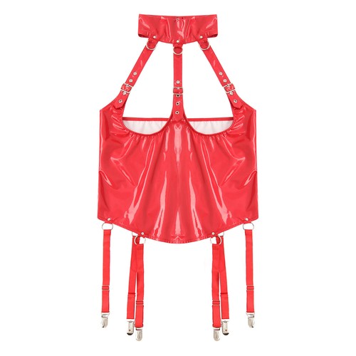 Women Clubwear Wetlook Lingerie Suspender Nightwear PVC Leather Bralette Teddy - Picture 39 of 50