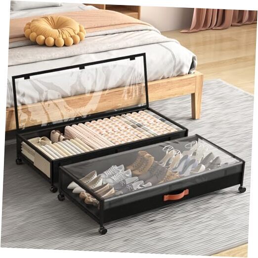 Under Bed Storage Containers with Wheels for Shoes Blankets 54L Large Capacity-image
