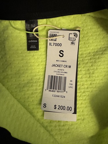 New S Adidas Cold.Rdy Cycling Jacket Lucid Lemon Neon Yellow Black IL7000 Men - Picture 8 of 8