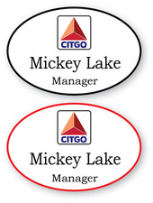2 WHITE OVAL CITGO PERSONALIZED NAME BADGES SAFETY PIN FASTENER