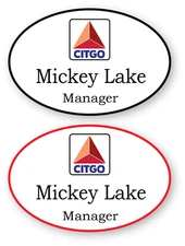 2 WHITE OVAL CITGO PERSONALIZED NAME BADGES SAFETY MAGNETIC FASTENER