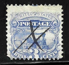 Sc #114 Jumbo EFO PEN Fancy Cancel 3 Cent Locomotive 1869 US 32F37