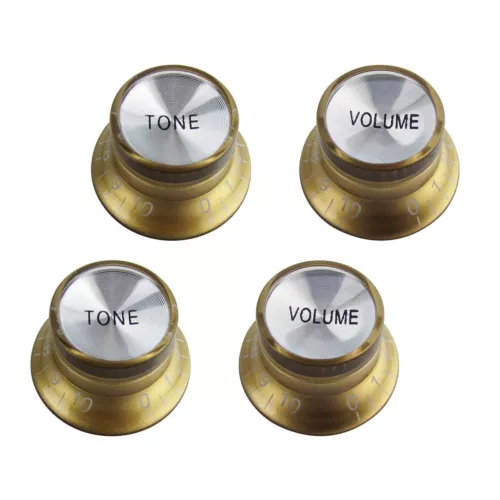 4pcs 2T2V Gold Guitar Bell Knob Top Hat Tone Volume for Gibson Epiphone Les Paul