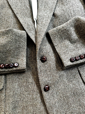 Vintage Tweed Herringbone Sport Coat 44L Long Lambswool Blend