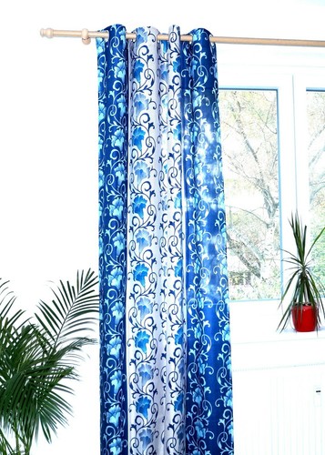 Extravagantes Blumenmuster Gardinen mit 8 Silber Ösen in Blau - H:245 x B:125cm - Bild 5 von 11