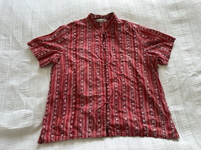 Chandni Chowk Vintage rot rosa gold Batik Hemd Bluse Gr. S/M Baumwolle kastig