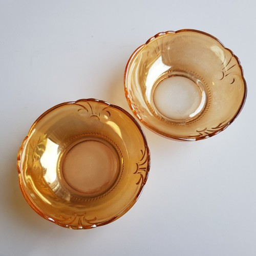 Art Deco motif lustre peach carnival glass dessert bowls England 1930s vintage - Picture 12 of 13
