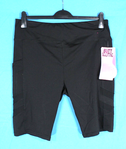 NWT SHOSHO Black BUTT SCULPTING Mesh Sides PHONE POCKET Active YOGA SHORTS Sz 3X