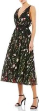 Mac Duggal Embroidered Midi Dress Black Floral Party Cocktail Sz 12