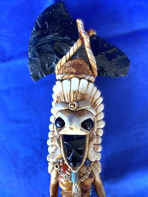 Vintage Mexican Aztec Deity, Black Obsidian Axe-Tomahawk, Vintage Folk Art, 23''