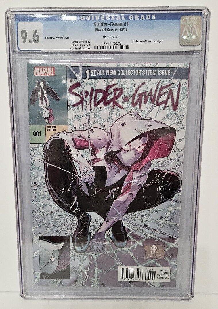 CGC 9.6 Spider-Gwen #1 Bradshaw Variant McFarlane Spider-Man #1 Cover Homage