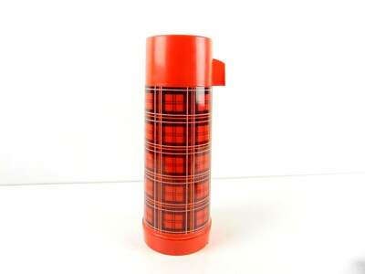 Vintage Alladin Plaid Thermos Bottle P45C Quart Red
