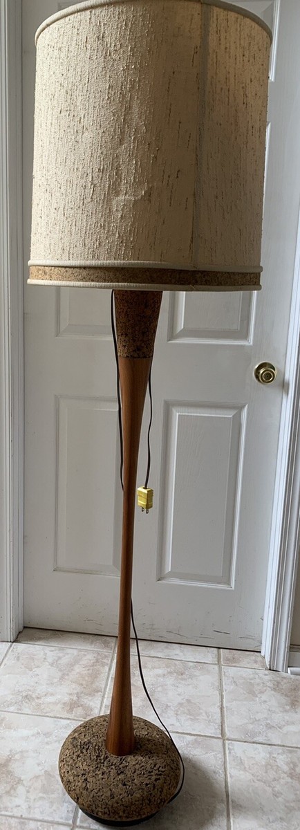Vintage Mid Century Modern LAUREL Cork Teak Wood Floor Lamp MCM 63