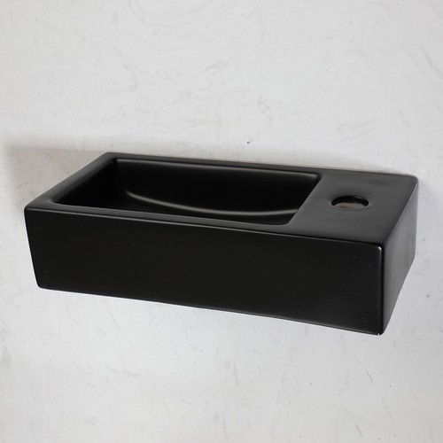 Wandmontage Schwarz Keramik Waschbecken Waschbecken Aufsatzbecken mit Pop Up Ablauf - Bild 5 von 7