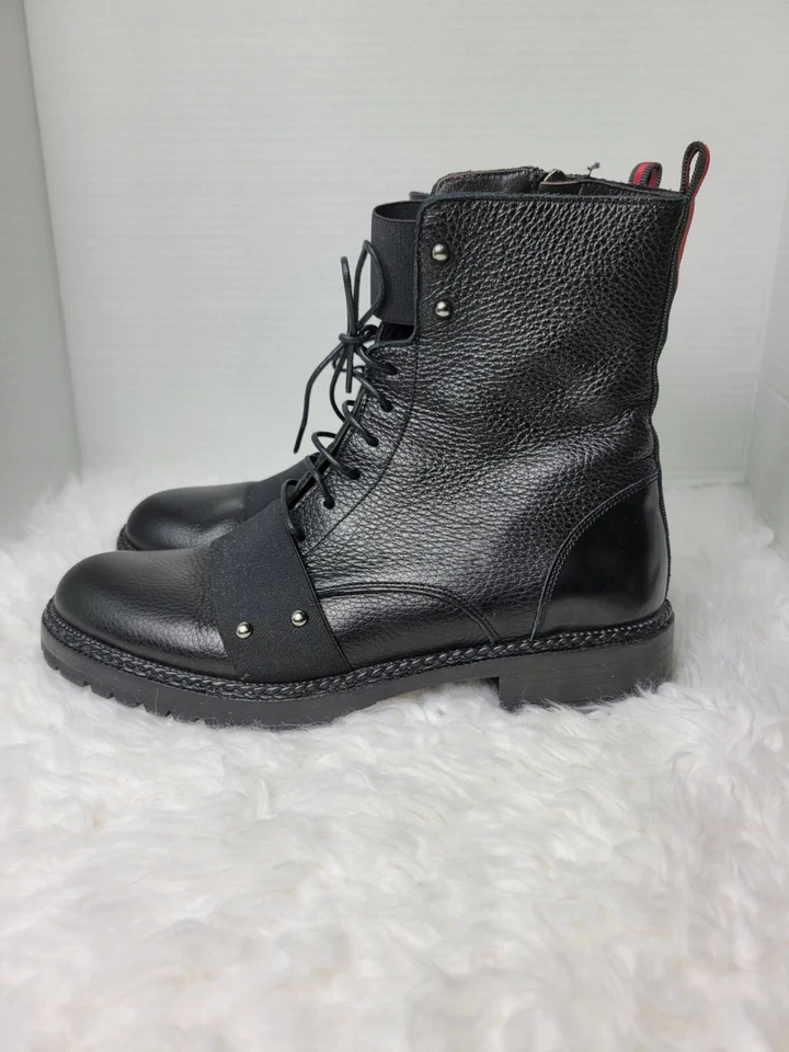 Laura Bellariva Women's Ankle Boots Size 8.6 Black Leather Elastic Lace Zip-Up - Image 3 of 4