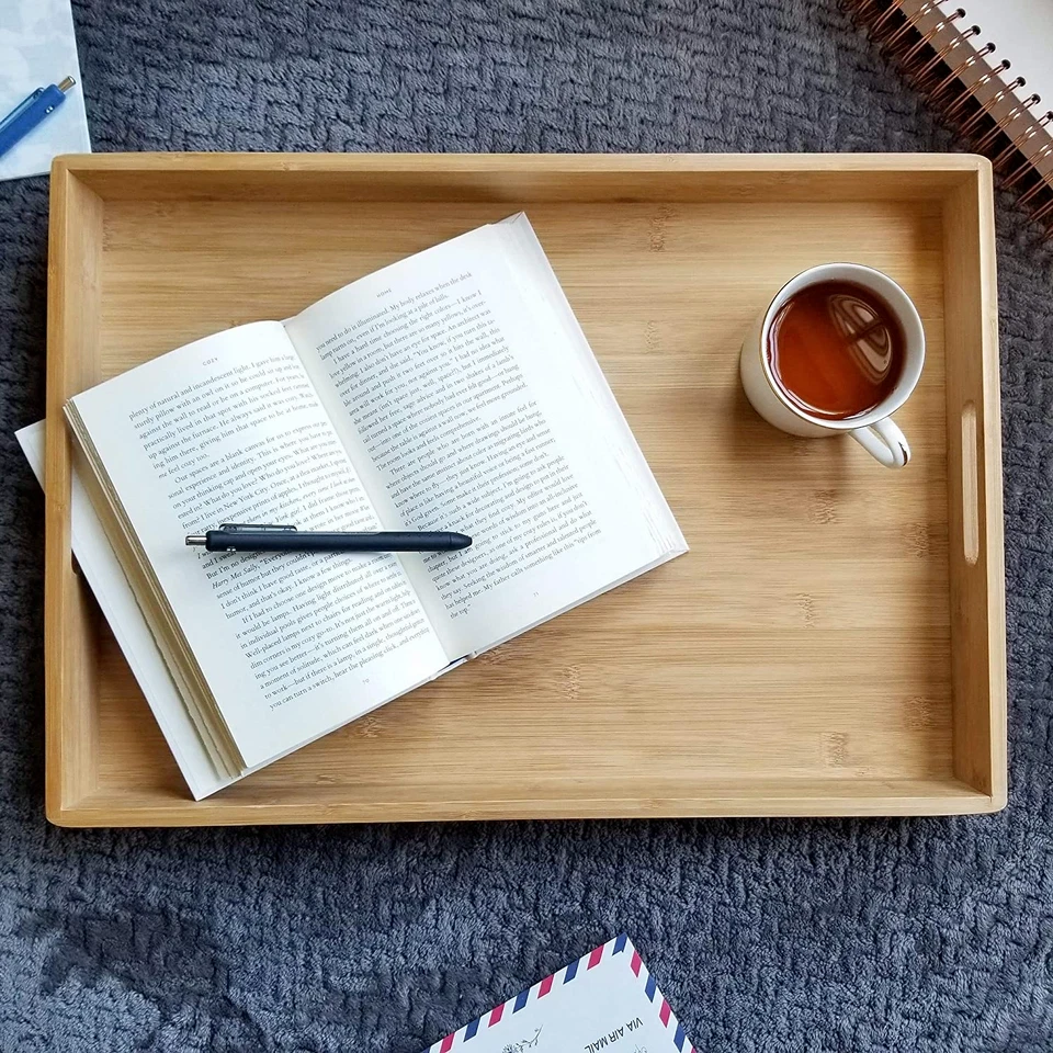 NUEVO, Bandeja para servir de madera maciza de bambú, 19,75" X 13,75" X 2,25", #30 Foto 4 de 4