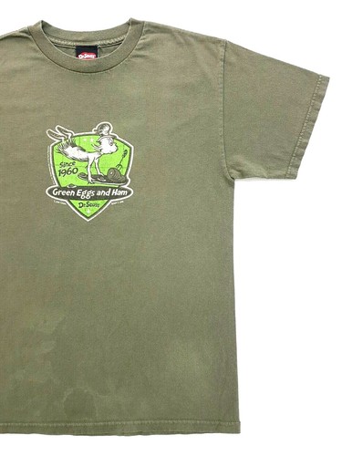 Vintage Dr Seuss Green Eggs And Ham Tee Olive Green Size M Distressed T-Shirt - Bild 6 von 12