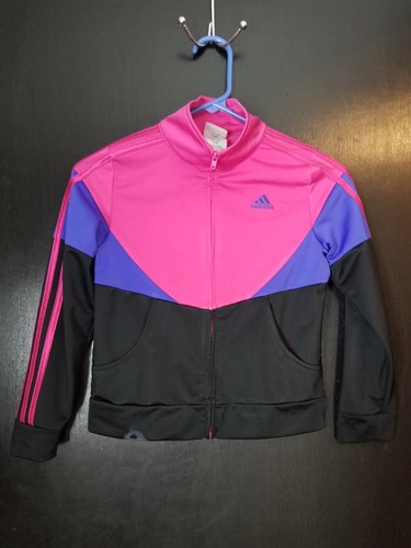 Adidas Girls Youth Small 7/8 Pink Purple Black Track Jacket Full Zip