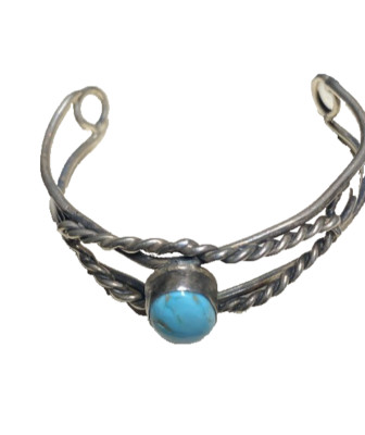 Native American 925 Sterling Silver And Turquoise Child'S Bracelet