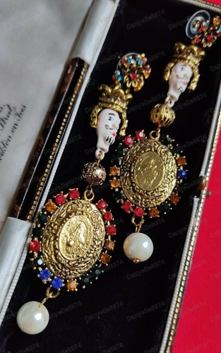 Pendientes colgantes cabeza de rey medieval estilo vintage joyería moneda de oro - Imagen 7 de 11