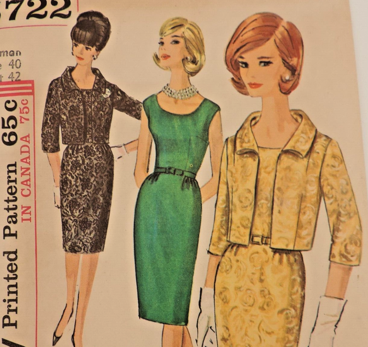 Simplicity 5722 Audrey Hepburn Wiggle Dress w/Jacket Sz 40 Bust 42