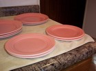 VINTAGE LOT of HAZEL ATLAS PINK MODERNTONE PLATONITE DINNER and DESSERT PLATES — photo 3