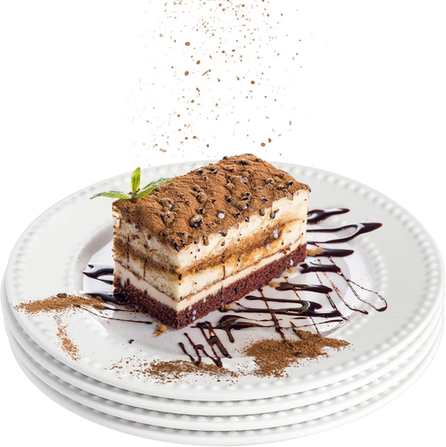 Geprägte Salatteller 4er Set, 8 Zoll Weiß Keramik Dessert Vorspeise Teller, S - Bild 7 von 12