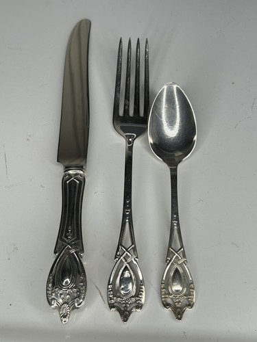 Lunt Sterling Silver Monticello 3 Piece Place Setting NO MONO NM Silverware - Picture 3 of 8