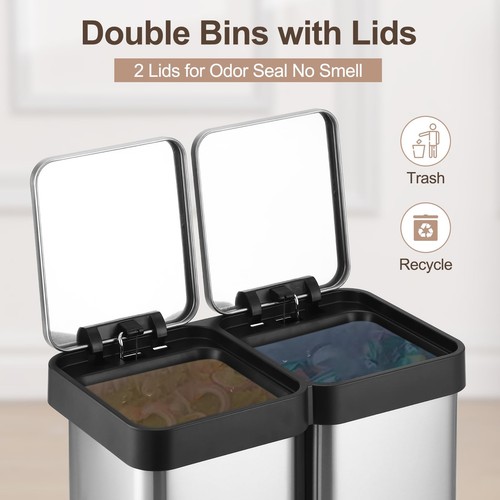 Mülleimer 2x20L Edelstahl Papierkorb Treteimer Abfalleimer Recycling 40L - Bild 5 von 7
