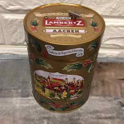 2002 Lambertz Aachen Christmas Music Box Iced Gingerbread Cookies Canister Tin