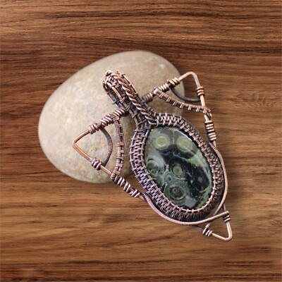 Serpentine Pendant Copper Wire Wrapped Pendant Handmade Wire Wrapped Jewelry