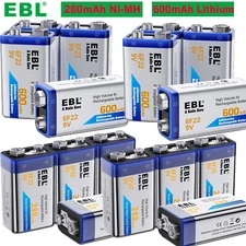 EBL 9V Rechargeable Batteries 600mAh 9 Volt Lithium ion 280mAh NiMH Battery lot
